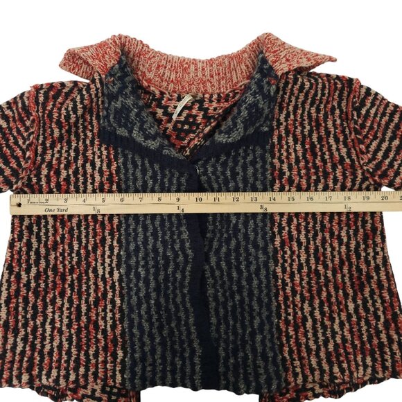Free People Open Back Sweater Womens S Striped Snap Front Wool Blend Red Black - Picture 4 of 16